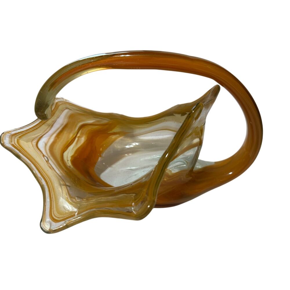 Vtg Art "Ozark Glass"-"Sooner" 8pt Orange Swirl Basket